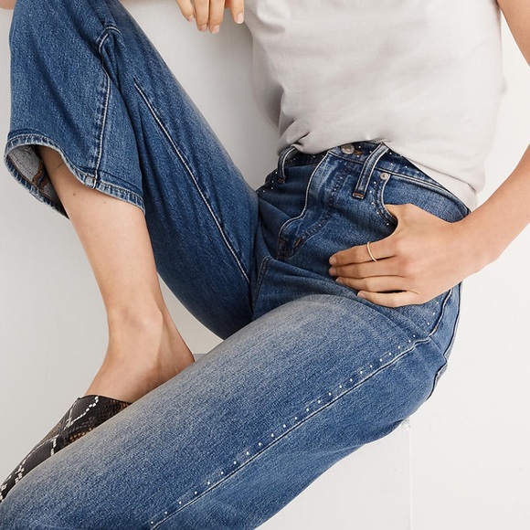 Madewell NWT Slim Wide Leg Studded Jeans - Picture 3 of 10